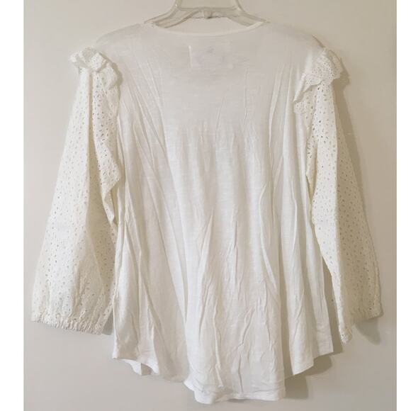 NWT Cupid Womens Top Medium Ivory 3/4 Ruffle Cap Sleeve Eyelet Bodice & Sleeves - Picture 4 of 4